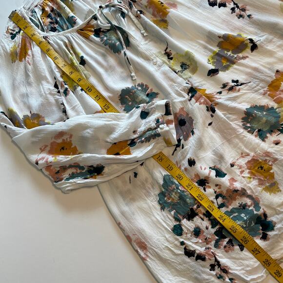 Lucky Brand Ivory Floral Peasant Top Womens Size 1X Tie Neck Boho Blouse - Picture 8 of 8